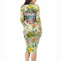 Hawaiian Piko Threads Of Paradise Aloha Long Sleeve Bodycon Dress Tropical Hibiscus Plumeria
