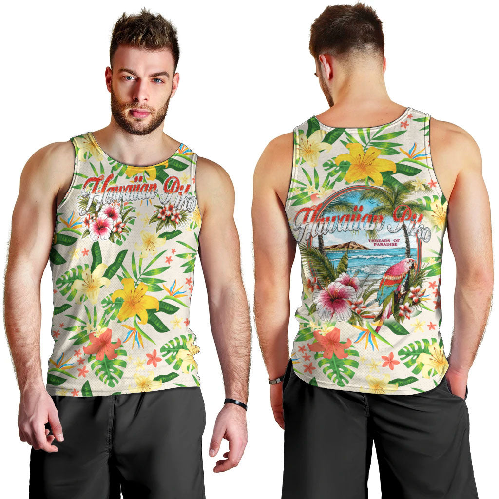 Hawaiian Piko Threads Of Paradise Aloha Men Tank Top Tropical Hibiscus Plumeria