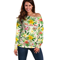 Hawaiian Piko Threads Of Paradise Aloha Off Shoulder Sweater Tropical Hibiscus Plumeria