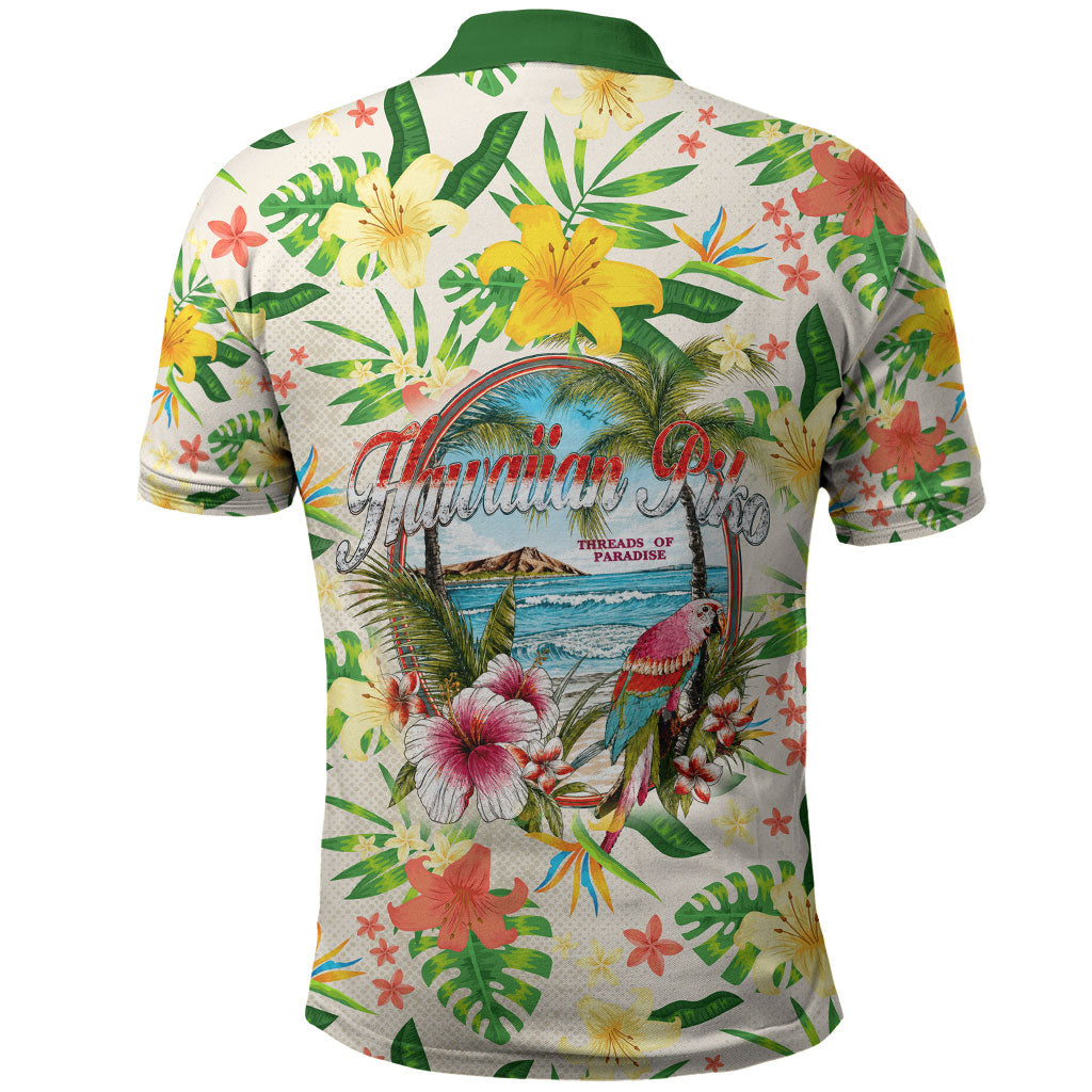 Hawaiian Piko Threads Of Paradise Aloha Polo Shirt Tropical Hibiscus Plumeria