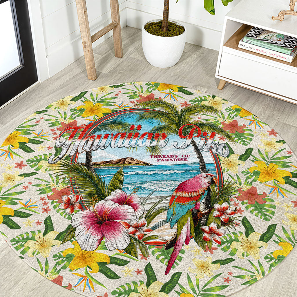 Hawaiian Piko Threads Of Paradise Aloha Round Carpet Tropical Hibiscus Plumeria