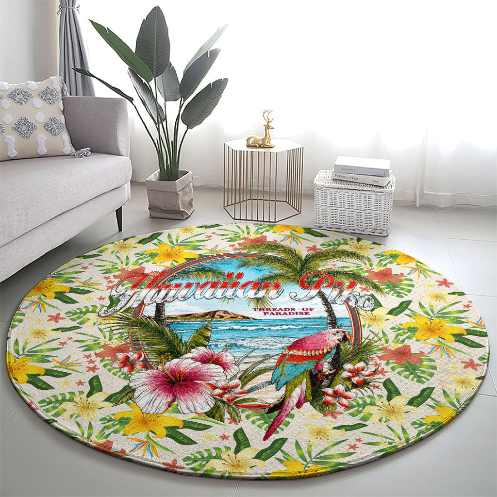 Hawaiian Piko Threads Of Paradise Aloha Round Carpet Tropical Hibiscus Plumeria