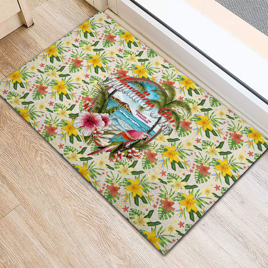 Hawaiian Piko Threads Of Paradise Aloha Rubber Doormat Tropical Hibiscus Plumeria