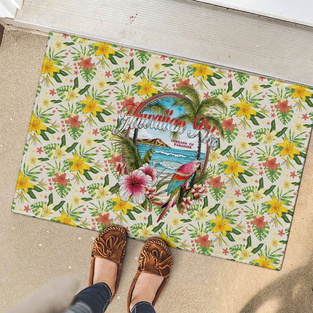 Hawaiian Piko Threads Of Paradise Aloha Rubber Doormat Tropical Hibiscus Plumeria