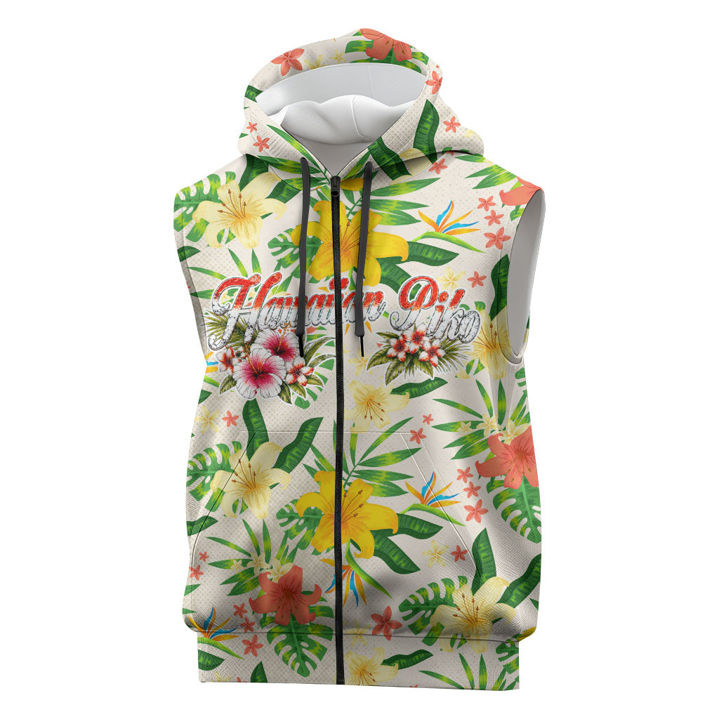 Hawaiian Piko Threads Of Paradise Aloha Sleeveless Zip Hoodie Tropical Hibiscus Plumeria