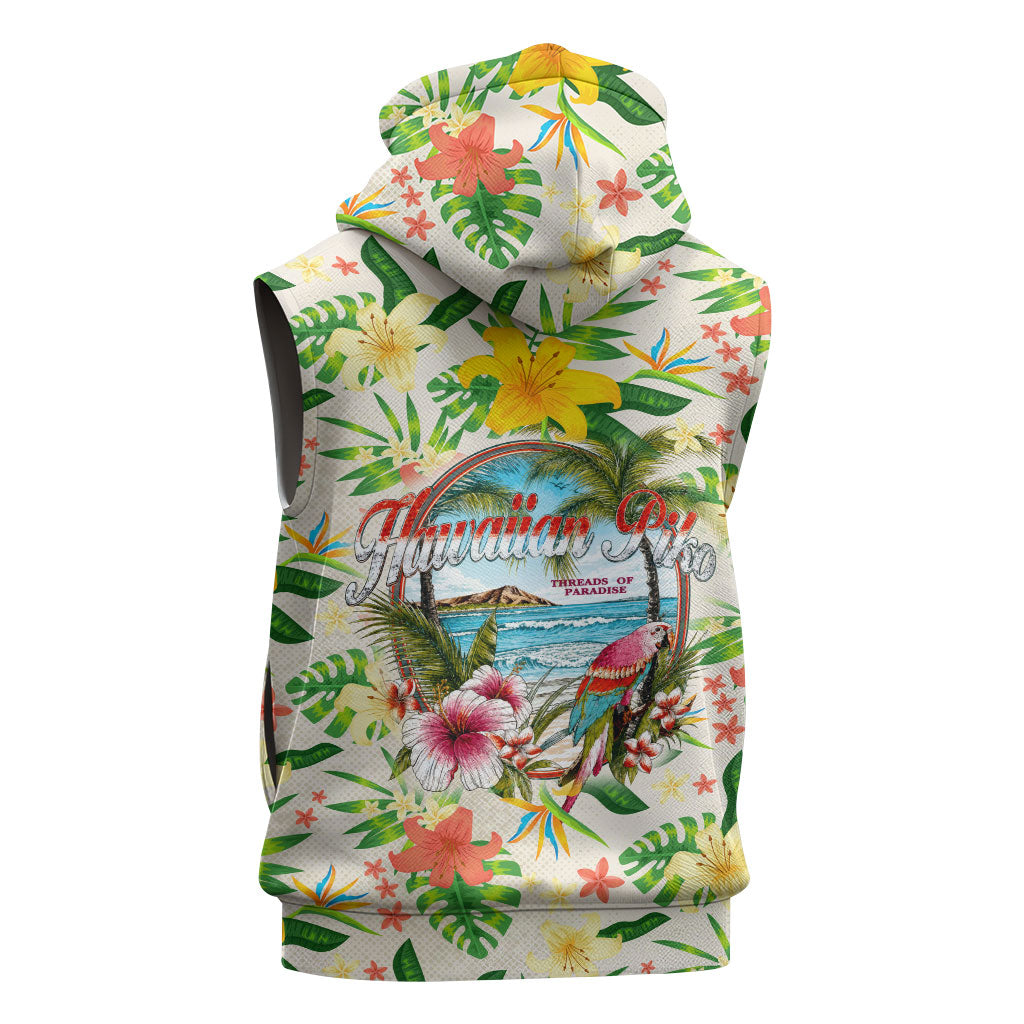 Hawaiian Piko Threads Of Paradise Aloha Sleeveless Zip Hoodie Tropical Hibiscus Plumeria