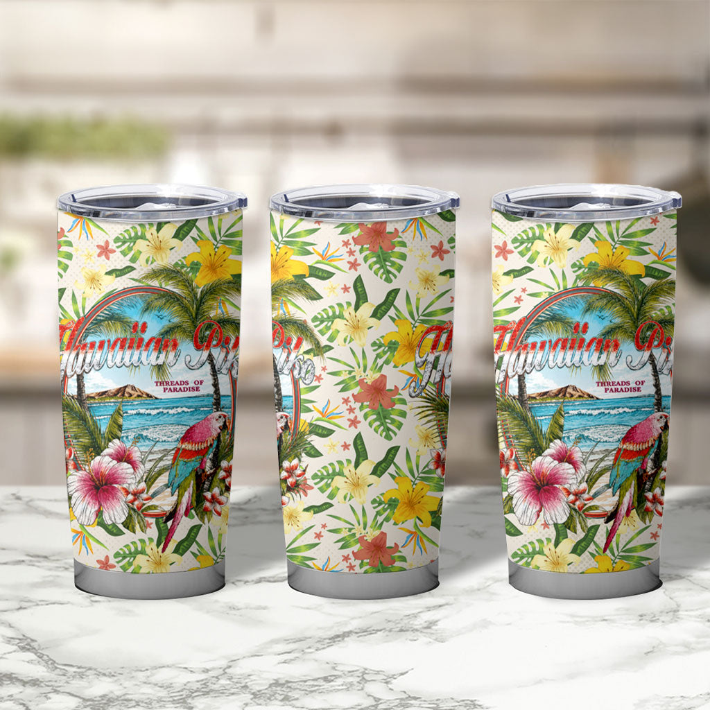 Hawaiian Piko Threads Of Paradise Aloha Tumbler Cup Tropical Hibiscus Plumeria