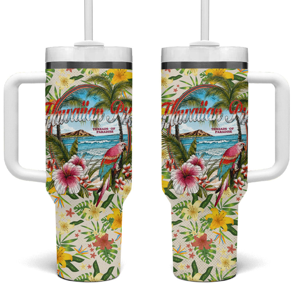 Hawaiian Piko Threads Of Paradise Aloha Tumbler With Handle Tropical Hibiscus Plumeria