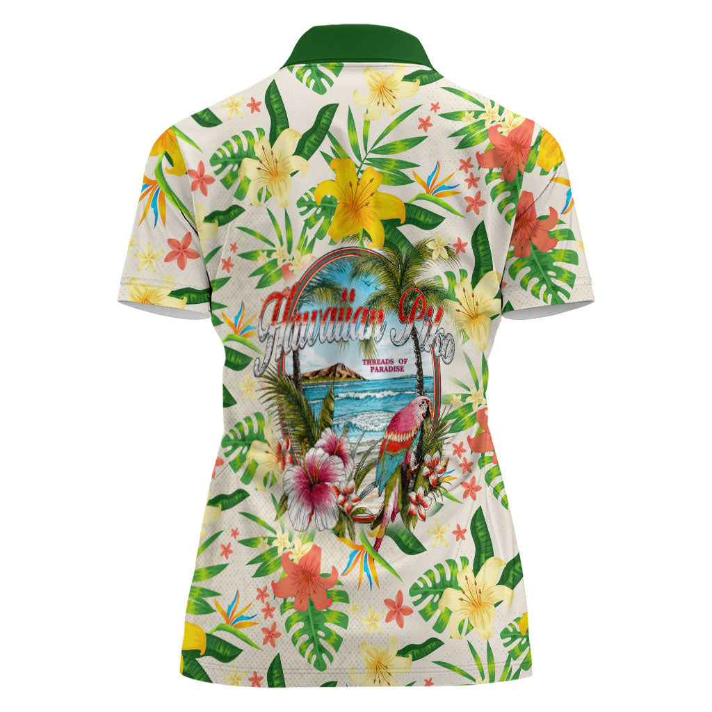 Hawaiian Piko Threads Of Paradise Aloha Women Polo Shirt Tropical Hibiscus Plumeria