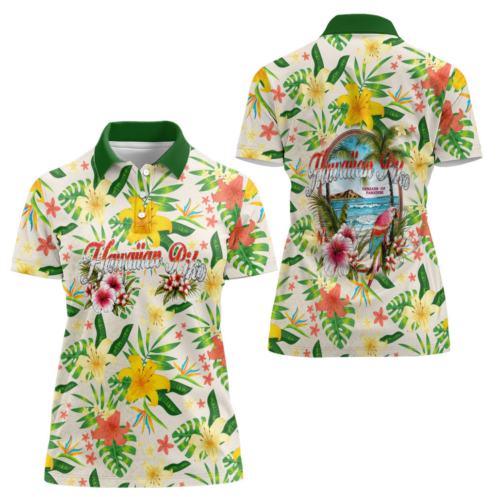 Hawaiian Piko Threads Of Paradise Aloha Women Polo Shirt Tropical Hibiscus Plumeria