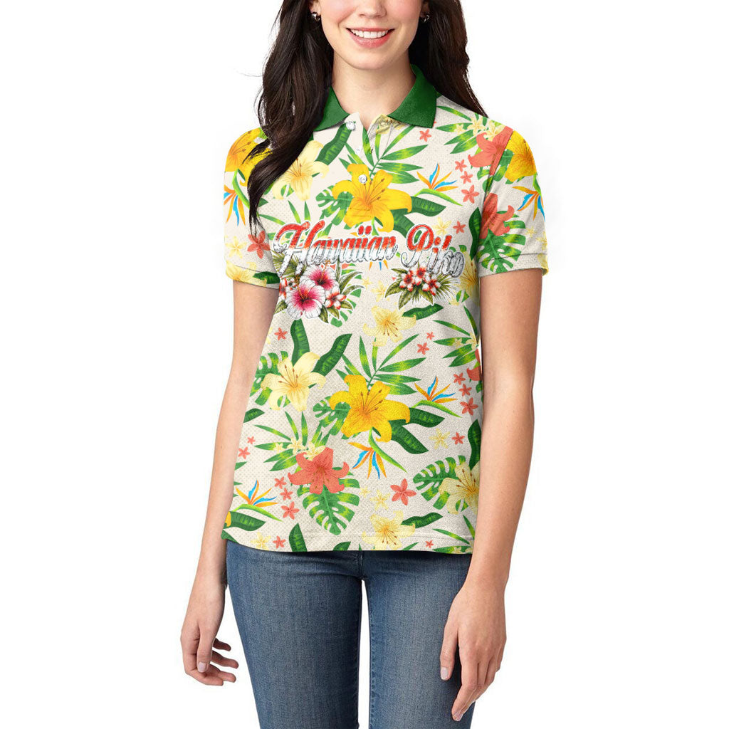 Hawaiian Piko Threads Of Paradise Aloha Women Polo Shirt Tropical Hibiscus Plumeria