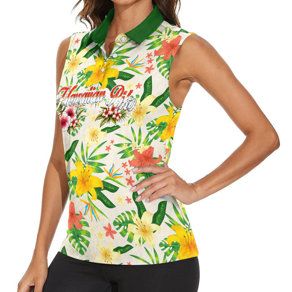 Hawaiian Piko Threads Of Paradise Aloha Women Sleeveless Polo Shirt Tropical Hibiscus Plumeria