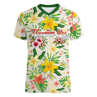 Hawaiian Piko Threads Of Paradise Aloha Women V-Neck T-Shirt Tropical Hibiscus Plumeria