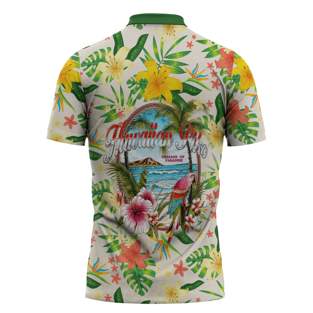 Hawaiian Piko Threads Of Paradise Aloha Zipper Polo Shirt Tropical Hibiscus Plumeria