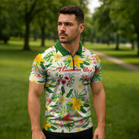 Hawaiian Piko Threads Of Paradise Aloha Zipper Polo Shirt Tropical Hibiscus Plumeria
