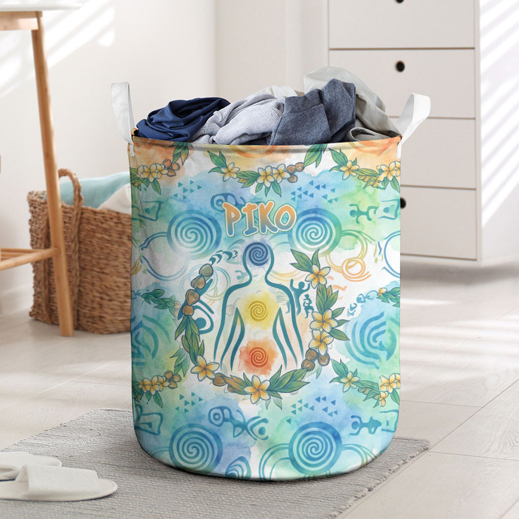 Hawaiian Piko Cultural Pride Aloha Laundry Basket Watercolor Spiral Art - Tropical Plumeria Lei Garland