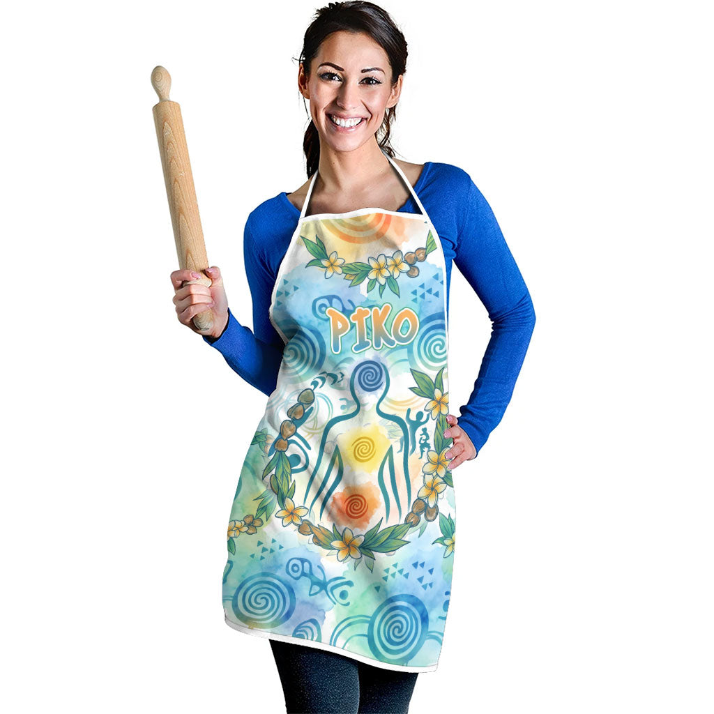 Hawaiian Piko Cultural Pride Aloha Apron Watercolor Spiral Art - Tropical Plumeria Lei Garland