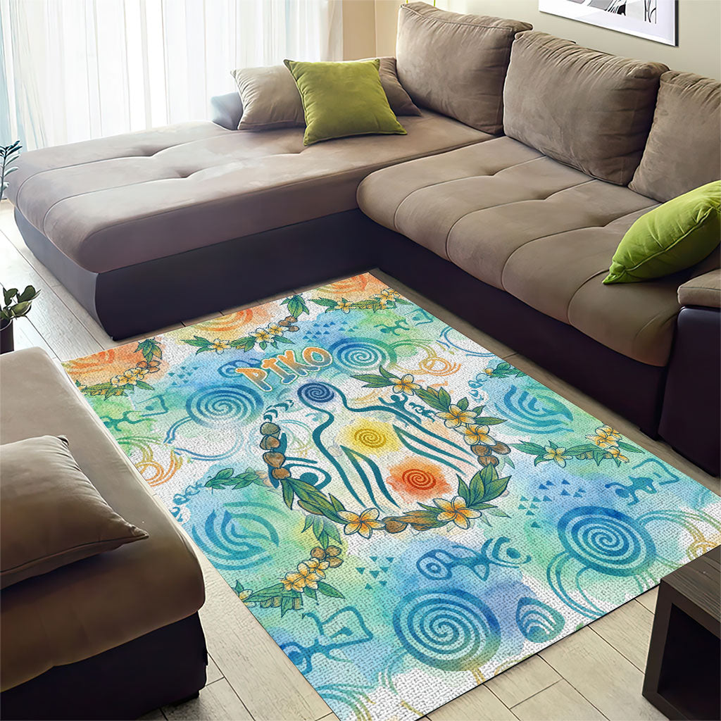 Hawaiian Piko Cultural Pride Aloha Area Rug Watercolor Spiral Art - Tropical Plumeria Lei Garland