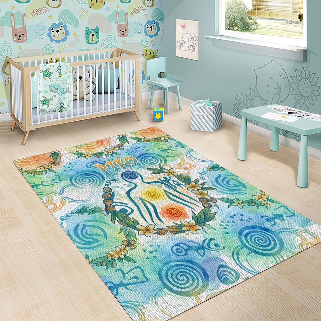 Hawaiian Piko Cultural Pride Aloha Area Rug Watercolor Spiral Art - Tropical Plumeria Lei Garland
