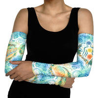 Hawaiian Piko Cultural Pride Aloha Arm Sleeves Watercolor Spiral Art - Tropical Plumeria Lei Garland