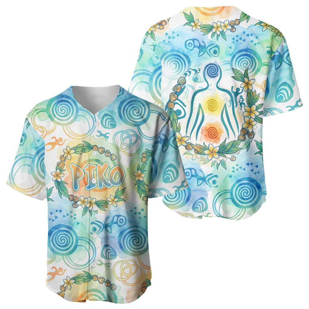 Hawaiian Piko Cultural Pride Aloha Baseball Jersey Watercolor Spiral Art - Tropical Plumeria Lei Garland