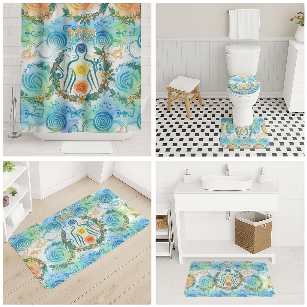 Hawaiian Piko Cultural Pride Aloha Bathroom Set Watercolor Spiral Art - Tropical Plumeria Lei Garland
