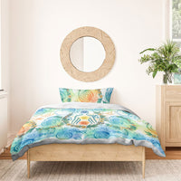 Hawaiian Piko Cultural Pride Aloha Bedding Set Watercolor Spiral Art - Tropical Plumeria Lei Garland