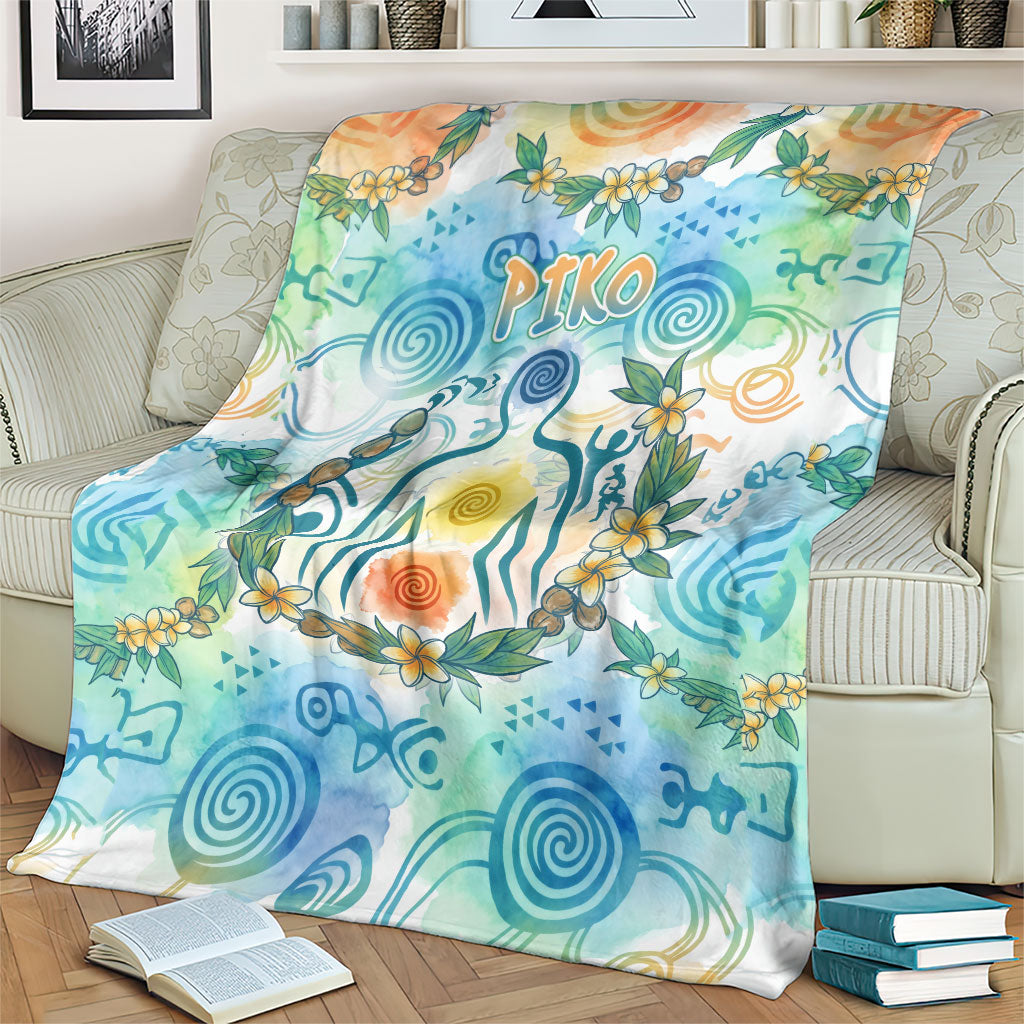 Hawaiian Piko Cultural Pride Aloha Blanket Watercolor Spiral Art - Tropical Plumeria Lei Garland