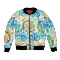 Hawaiian Piko Cultural Pride Aloha Bomber Jacket Watercolor Spiral Art - Tropical Plumeria Lei Garland