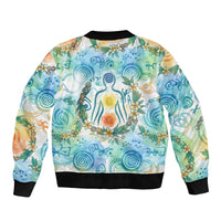 Hawaiian Piko Cultural Pride Aloha Bomber Jacket Watercolor Spiral Art - Tropical Plumeria Lei Garland