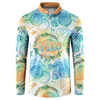 Hawaiian Piko Cultural Pride Aloha Button Sweatshirt Watercolor Spiral Art - Tropical Plumeria Lei Garland
