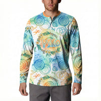 Hawaiian Piko Cultural Pride Aloha Button Sweatshirt Watercolor Spiral Art - Tropical Plumeria Lei Garland