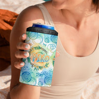 Hawaiian Piko Cultural Pride Aloha 4 in 1 Can Cooler Tumbler Watercolor Spiral Art - Tropical Plumeria Lei Garland
