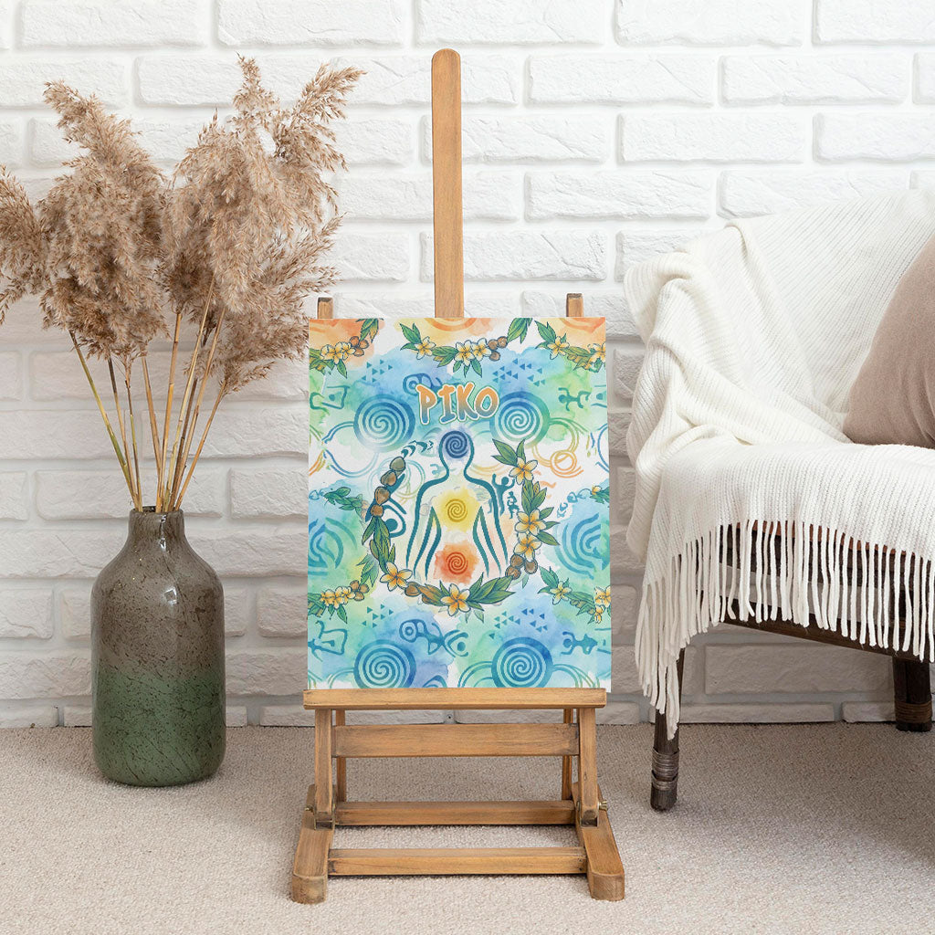 Hawaiian Piko Cultural Pride Aloha Canvas Wall Art Watercolor Spiral Art - Tropical Plumeria Lei Garland