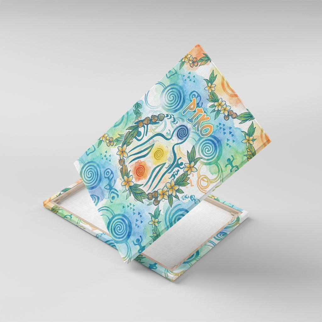 Hawaiian Piko Cultural Pride Aloha Canvas Wall Art Watercolor Spiral Art - Tropical Plumeria Lei Garland