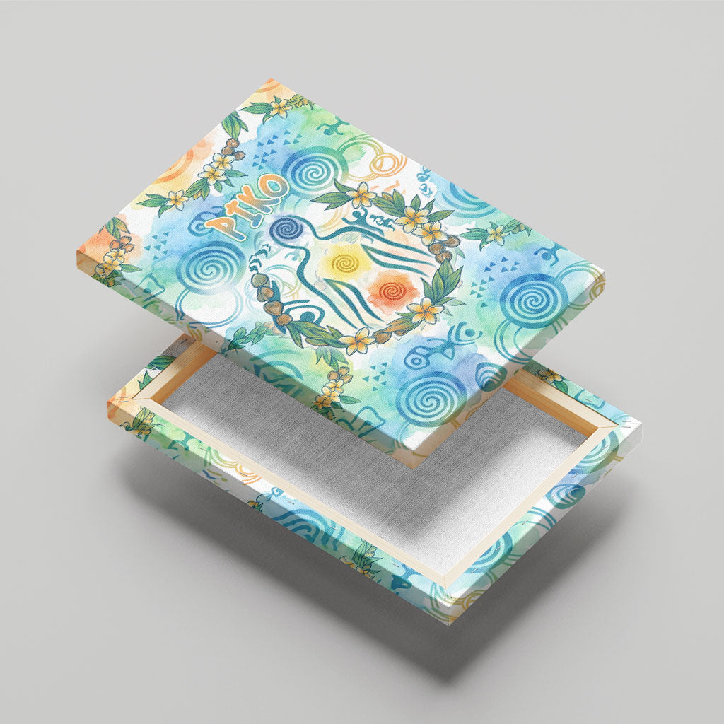 Hawaiian Piko Cultural Pride Aloha Canvas Wall Art Watercolor Spiral Art - Tropical Plumeria Lei Garland