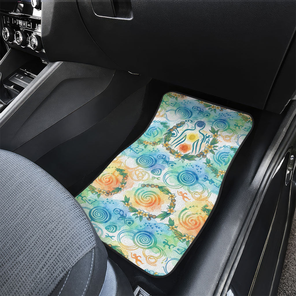 Hawaiian Piko Cultural Pride Aloha Car Mats Watercolor Spiral Art - Tropical Plumeria Lei Garland