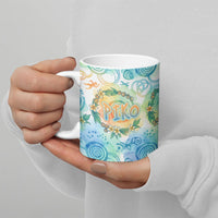 Hawaiian Piko Cultural Pride Aloha Ceramic Mug Watercolor Spiral Art - Tropical Plumeria Lei Garland