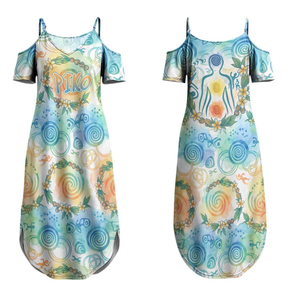 Hawaiian Piko Cultural Pride Aloha Couples Matching Summer Maxi Dress and Hawaiian Shirt Watercolor Spiral Art - Tropical Plumeria Lei Garland