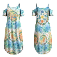 Hawaiian Piko Cultural Pride Aloha Couples Matching Summer Maxi Dress and Hawaiian Shirt Watercolor Spiral Art - Tropical Plumeria Lei Garland