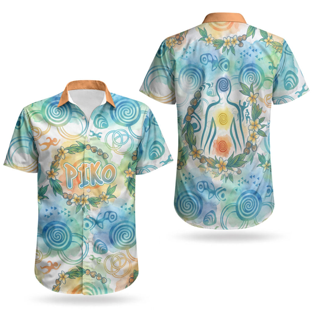 Hawaiian Piko Cultural Pride Aloha Couples Matching Tank Maxi Dress and Hawaiian Shirt Watercolor Spiral Art - Tropical Plumeria Lei Garland