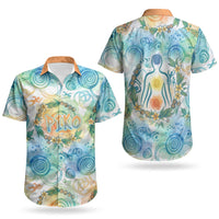 Hawaiian Piko Cultural Pride Aloha Couples Matching Tank Maxi Dress and Hawaiian Shirt Watercolor Spiral Art - Tropical Plumeria Lei Garland