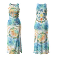 Hawaiian Piko Cultural Pride Aloha Couples Matching Tank Maxi Dress and Hawaiian Shirt Watercolor Spiral Art - Tropical Plumeria Lei Garland