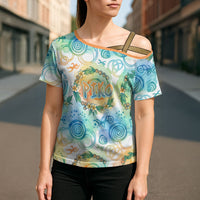 Hawaiian Piko Cultural Pride Aloha Cross Shoulder Shirt Watercolor Spiral Art - Tropical Plumeria Lei Garland