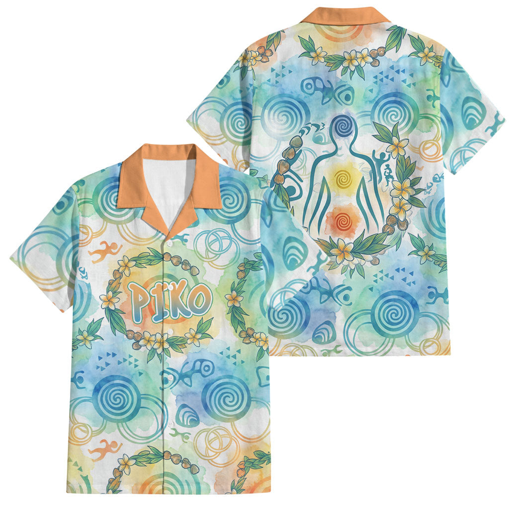 Hawaiian Piko Cultural Pride Aloha Family Matching Off The Shoulder Long Sleeve Dress and Hawaiian Shirt Watercolor Spiral Art - Tropical Plumeria Lei Garland