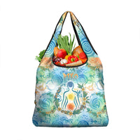 Hawaiian Piko Cultural Pride Aloha Grocery Bag Watercolor Spiral Art - Tropical Plumeria Lei Garland