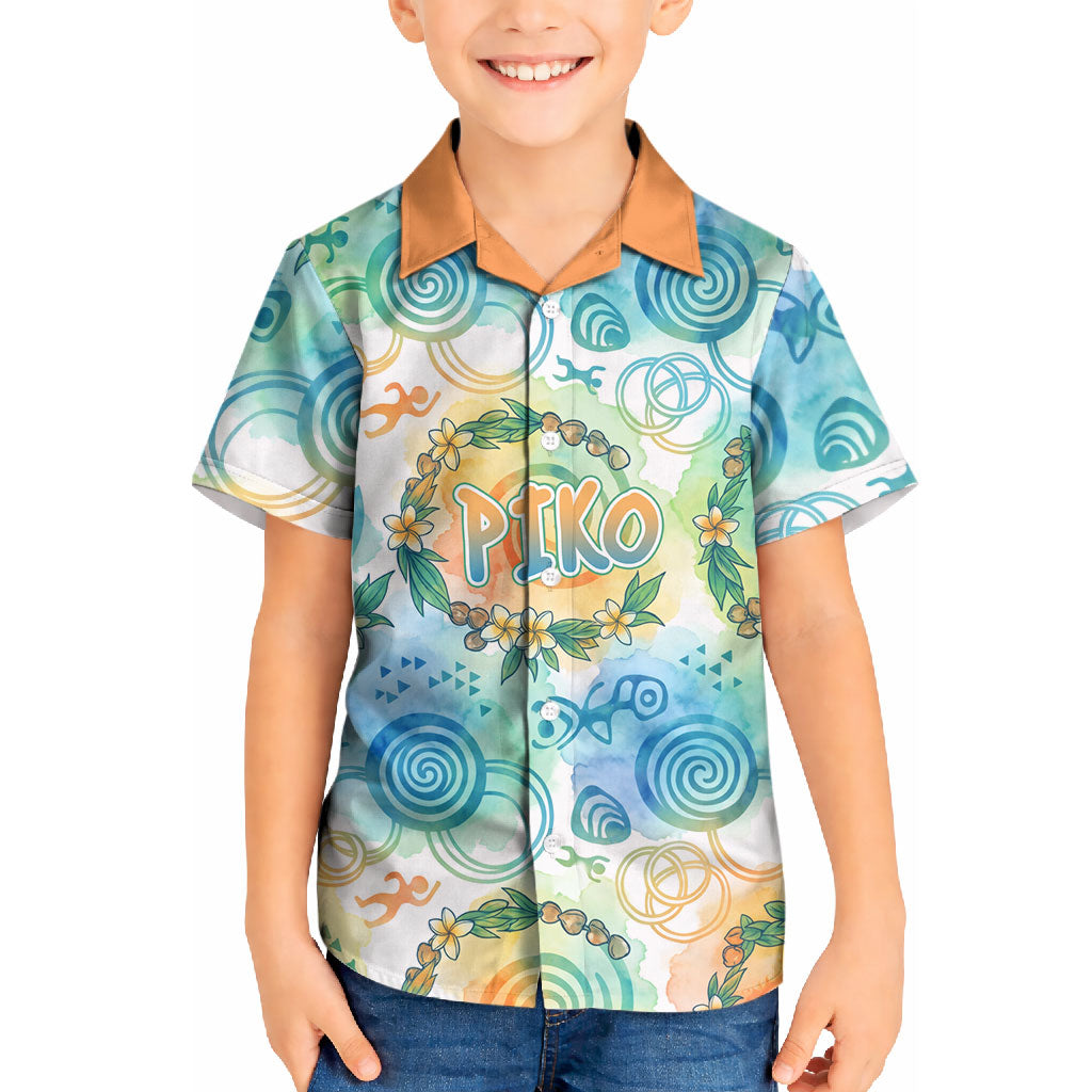 Hawaiian Piko Cultural Pride Aloha Kid Hawaiian Shirt Watercolor Spiral Art - Tropical Plumeria Lei Garland