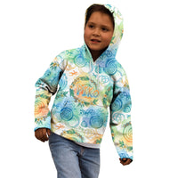 Hawaiian Piko Cultural Pride Aloha Kid Hoodie Watercolor Spiral Art - Tropical Plumeria Lei Garland