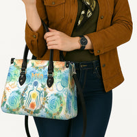 Hawaiian Piko Cultural Pride Aloha Leather Bag Watercolor Spiral Art - Tropical Plumeria Lei Garland