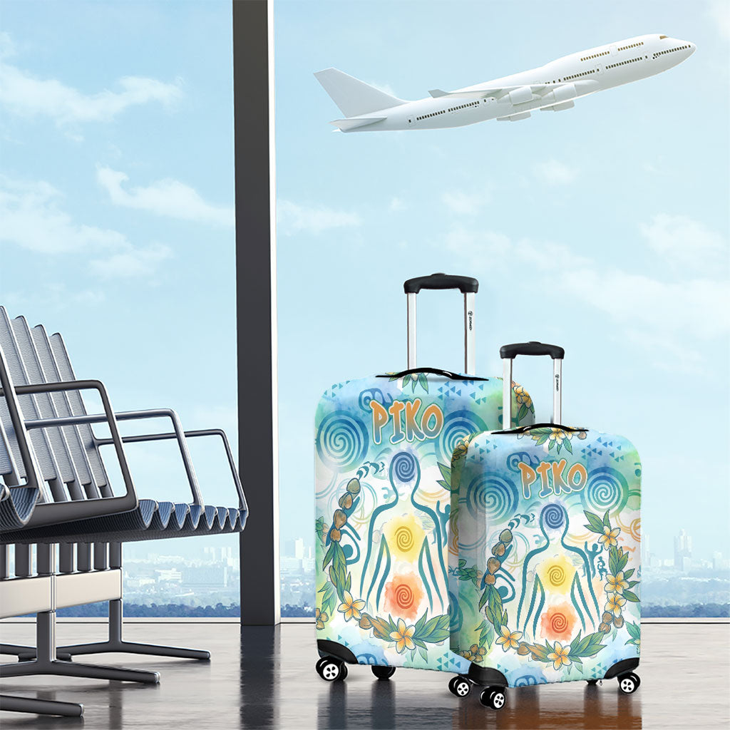 Hawaiian Piko Cultural Pride Aloha Luggage Cover Watercolor Spiral Art - Tropical Plumeria Lei Garland